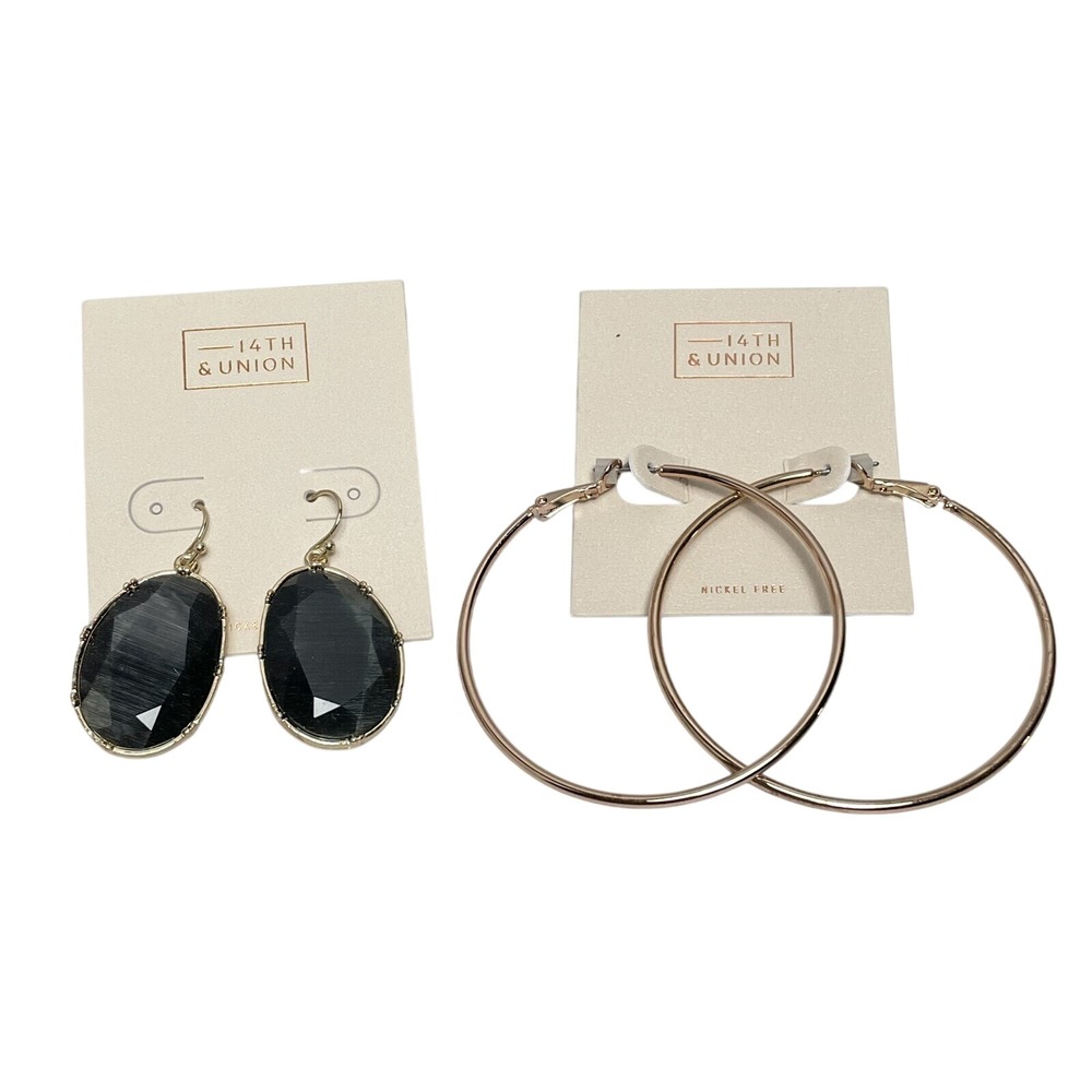 14th & Union Earrings Set:‎ Black Faux Stone Drop Earrings & Rose Gold Hoop